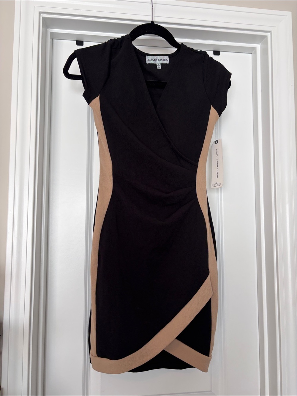 Almost Famous Black Mini Dress with Tan Panels